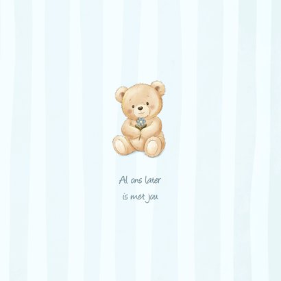 Lief geboortekaartje met teddybeer en blauwe strepen 2
