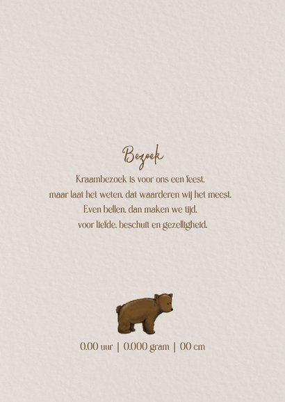 Lief geboortekaartje met tekening van 2 beren in bruintinten 2