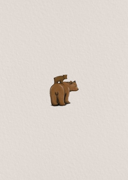 Lief geboortekaartje met tekening van 2 beren in bruintinten Achterkant