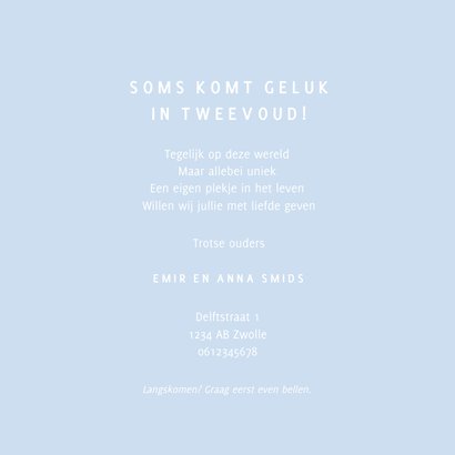 Lief geboortekaartje met twee zwaantjes blauw 3