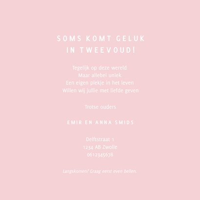 Lief geboortekaartje met twee zwaantjes roze 3