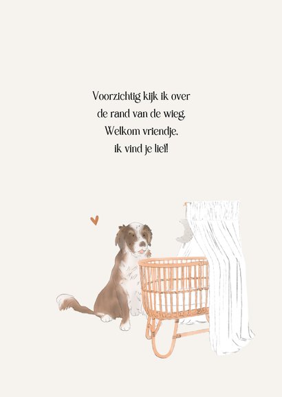 Lief geboortekaartje met vintage wieg en hond koperfolie 2