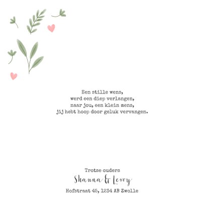 Lief geboortekaartje met walvisje, plantjes en hartjes 2