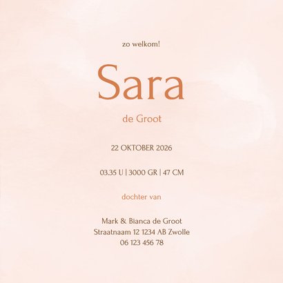 Lief geboortekaartje met waterverf bloemen in pasteltinten 3