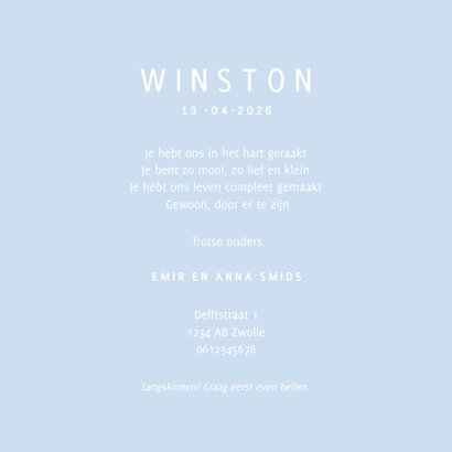 Lief geboortekaartje met zwaantje in blauw 3