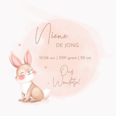 Lief geboortekaartje pastel aquarel illustratie konijntje 3