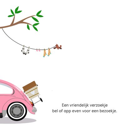 Lief geboortekaartje roze vw kever 2