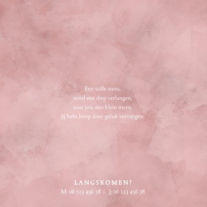 Lief geboortekaartje roze waterverf, bloemetjes en hartjes 2