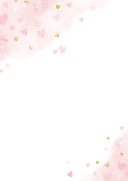 Lief geboortekaartje roze waterverf hartjes voor een meisje Achterkant