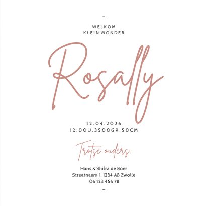 Lief geboortekaartje stijlvol rozenkwarts minimalistisch 3