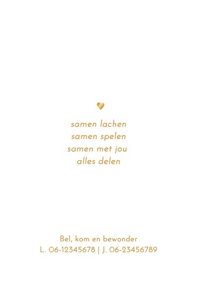 Lief geboortekaartje twee broertjes met baby – goudfolie 2