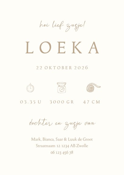 Lief geboortekaartje voor een broertje of zusje met dieren 3