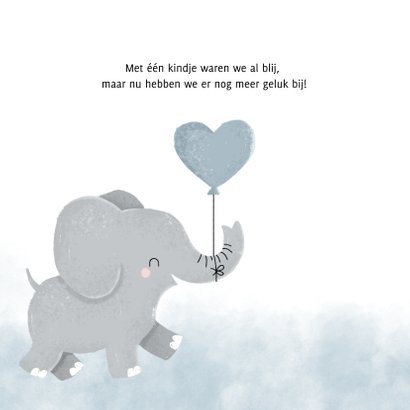 Lief geboortekaartje voor jongen met olifantje en waterverf 2
