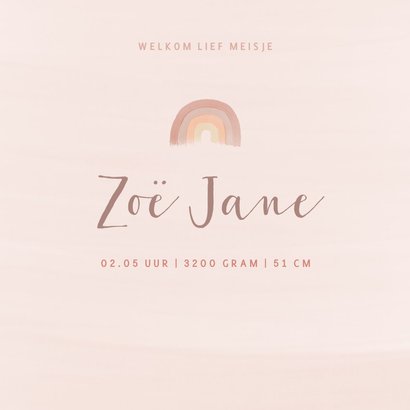 Lief geboortekaartje voor meisje naturel waterverf regenboog 3
