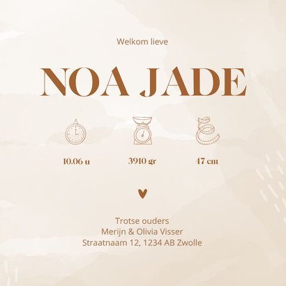 Lief geboortekaartje waterverf met regenboog koperfolie 3