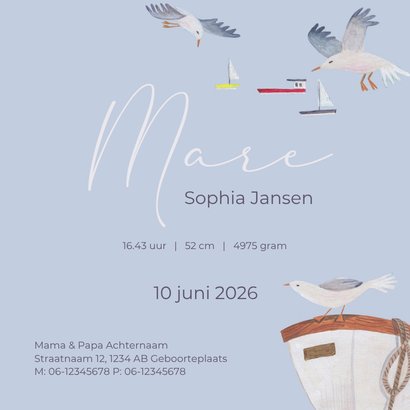 Lief geboortekaartje zomer zee oceaan vogels 3