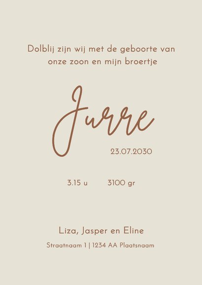 Lief geboortekaartje zus bij wiegje met baby 3