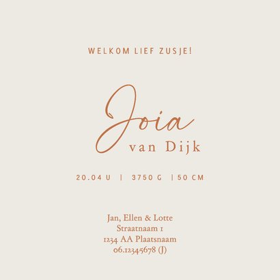 Lief geboortekaartje zus kust zusje – koperfolie 3