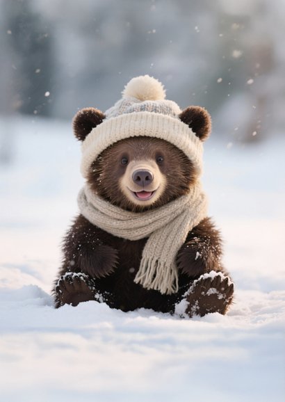 Lief kerstkaartje met schattig beertje dikke kerstknuffel 2