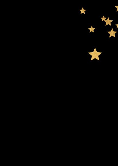 Lief kerstkaartje sterren hart goud en twee foto's Achterkant