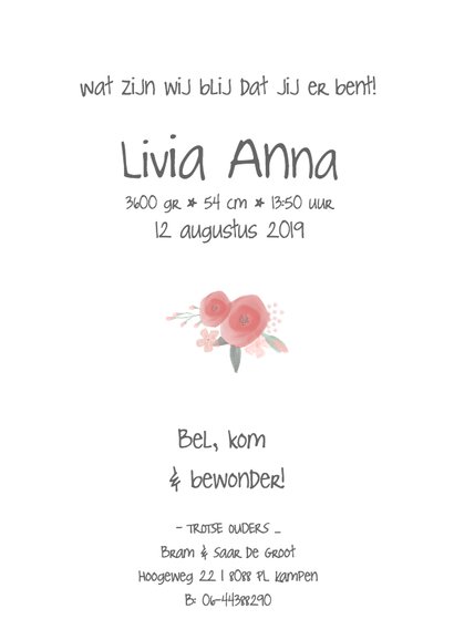 Lief meisjeskaartje met watercolor bloemen 3