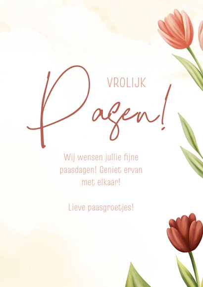 Lief paaskaartje kuiken in ei met tulpen 3