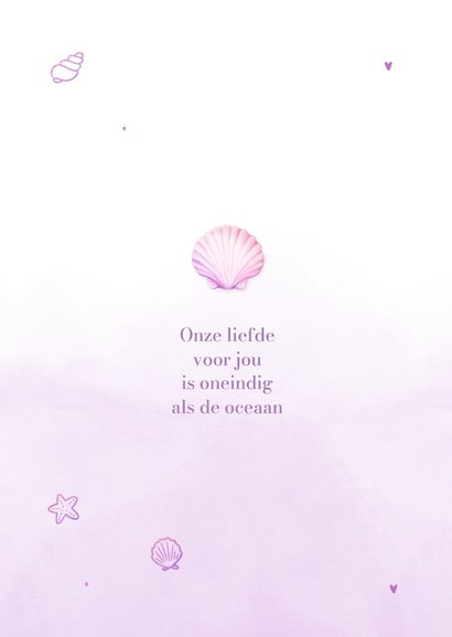 Lief pastel geboortekaartje met schelpjes en waterverf 2