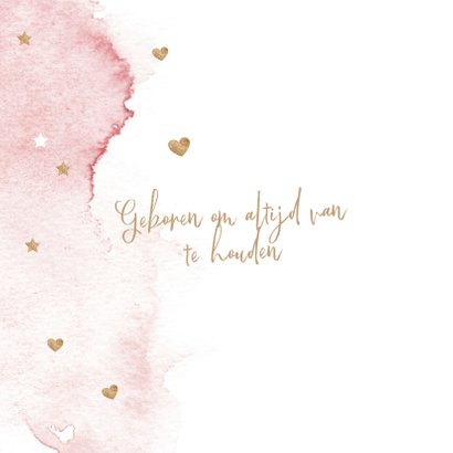 Lief roze watercolor brush geboortekaartje meisje hartjes 2