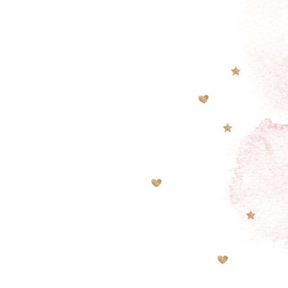 Lief roze watercolor brush geboortekaartje meisje hartjes Achterkant