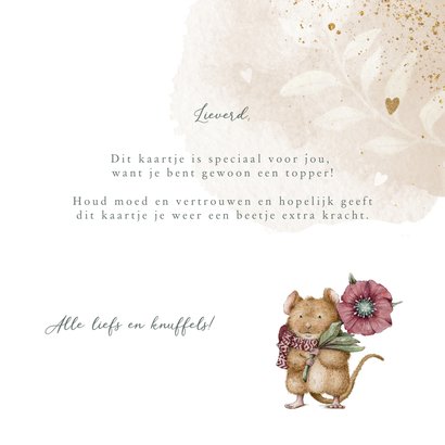 Lief sterkte kaartje met muisje en grote bloem 3