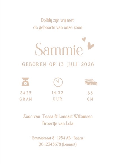 Lief unisex geboortekaartje met illustratie van ooievaar 3