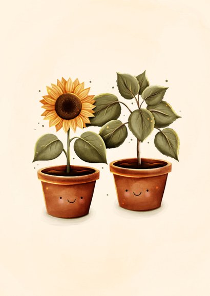 Lief verhuiskaartje samenwonen zonnebloem en plant 2