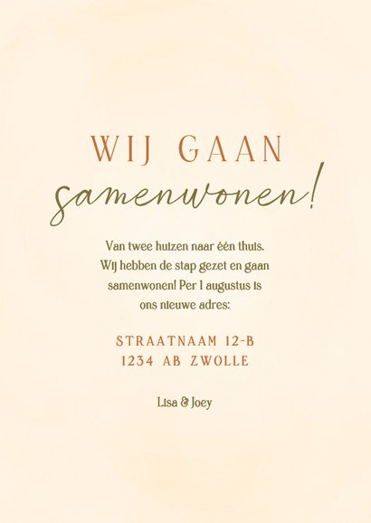 Lief verhuiskaartje samenwonen zonnebloem en plant 3