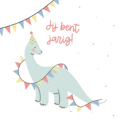 Lief verjaardagskaartje met dinosaurus en slingers 2