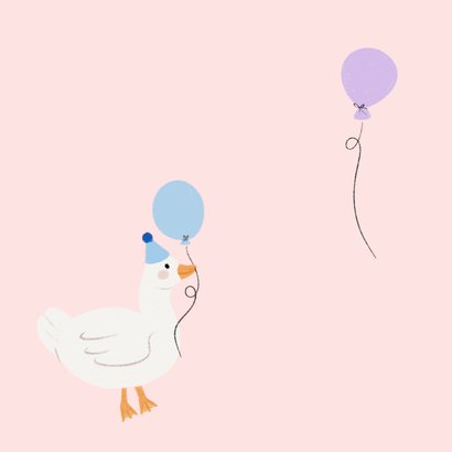 Lief verjaardagskaartje met eendje ballonnen en confetti 2