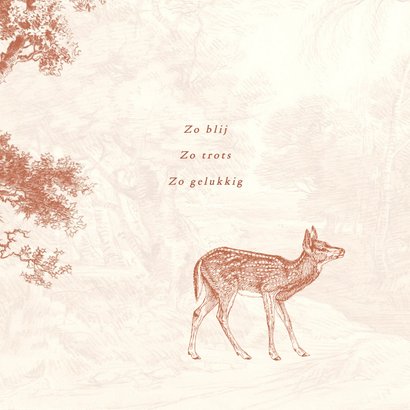 Lief vintage geboortekaartje met hertje in bos koperfolie 2