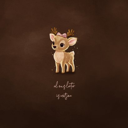 Lief winters geboortekaartje met hertje met roze strik 2