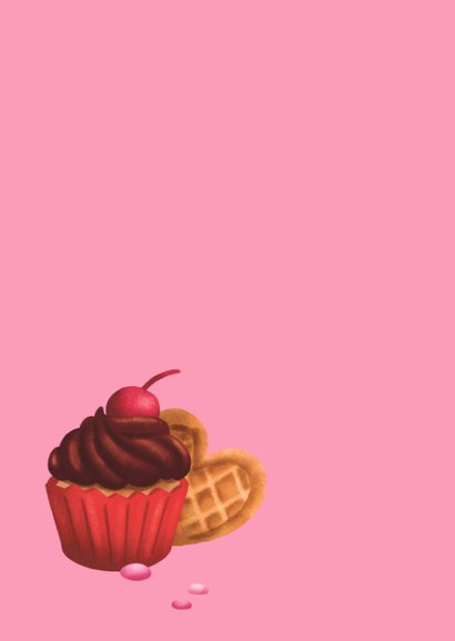 Liefde kaart met cupcake en snoepjes 2