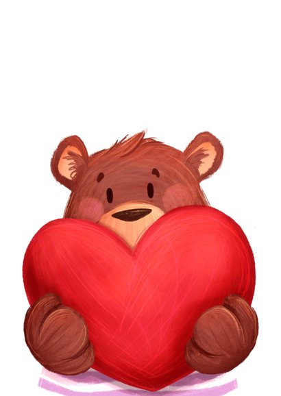 Liefde kaart met een beer die een groot hartje vasthoudt  2