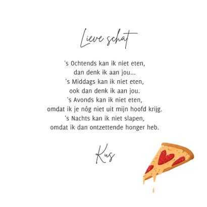 Liefdekaart grappig pizza eten lekker stuk hartjes  3