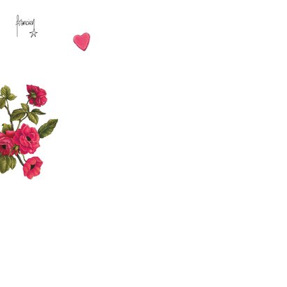 Liefdeskaart met liggende kat, bloemen en hartjes 2