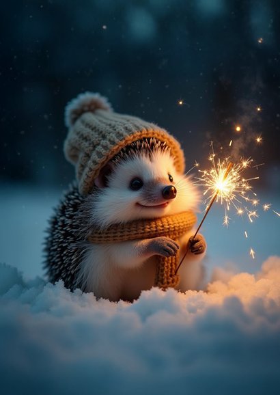 Liefdevol nieuwjaarskaartje met egeltje en sterretje 2