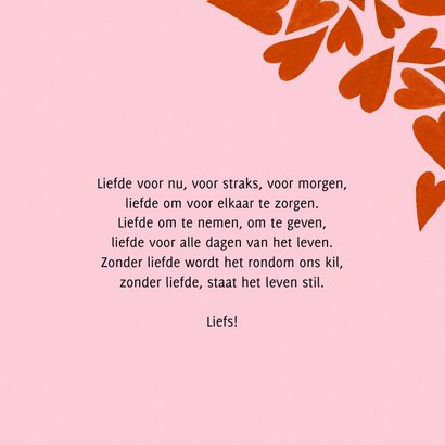 Liefdevolle felicitatiekaart huwelijk champagnefles hartjes 3