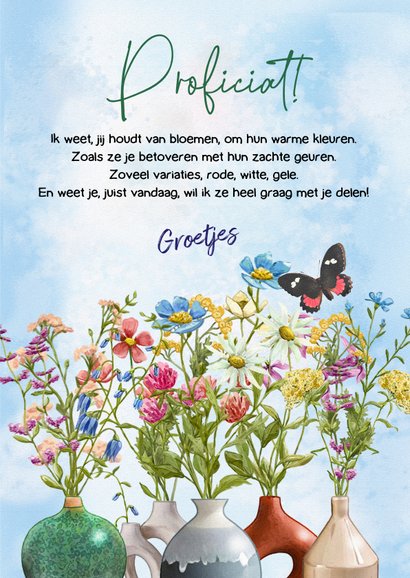 Liefdevolle felicitatiekaart met bloemen losse vlinder 3