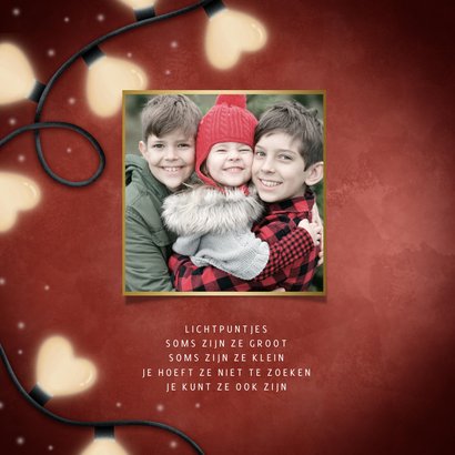 Liefdevolle kerstkaart kerstlampjes hartjes & typografie 2