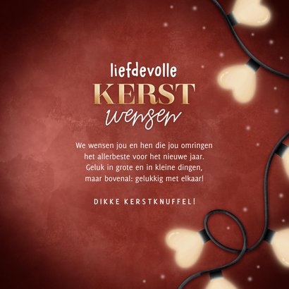 Liefdevolle kerstkaart kerstlampjes hartjes & typografie 3