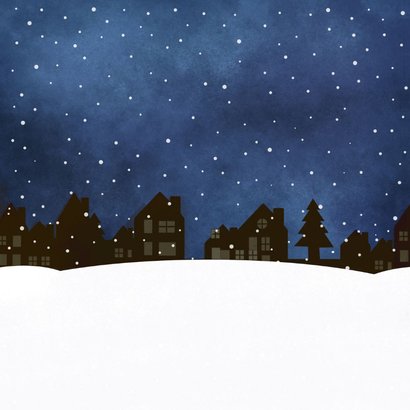 Liefdevolle kerstkaart met 2 kerstkabouters in de sneeuw Achterkant