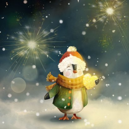 Liefdevolle nieuwjaarskaart met pinguïn en een hartje 2