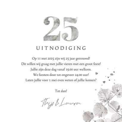 Liefdevolle uitnodiging jubileum 25 jaar botanisch zilver 3