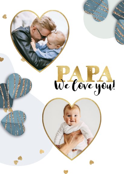 Liefdevolle vaderdagkaart 3D harten blauw goud foto 2